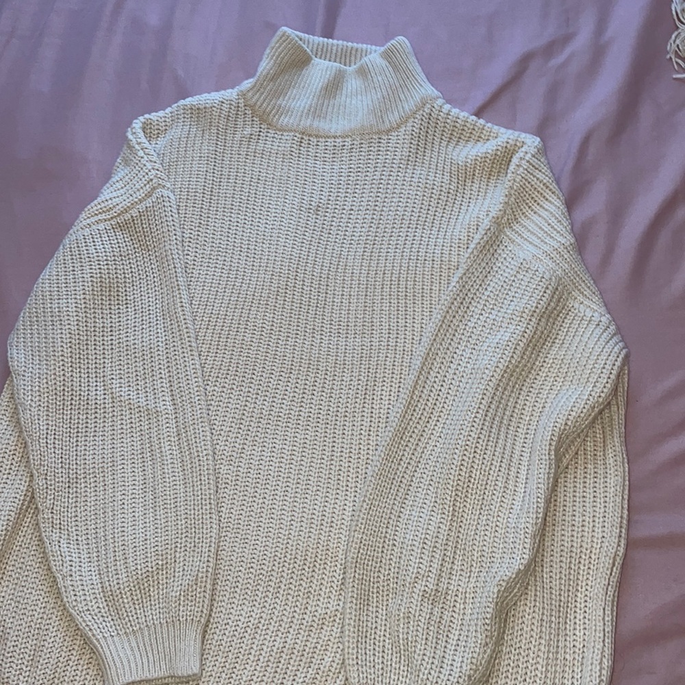 Beige mock turtleneck oversized sweater